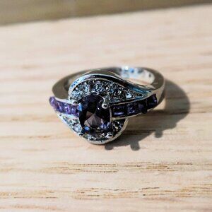 Ring Marked 925 S Silver Purple and White Gems or Stones